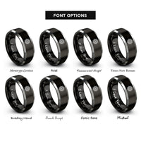 font options for inside engraving on black & silver star mandala rings