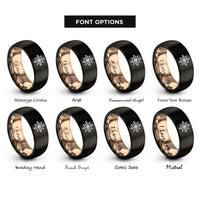 font options for inside engraving on black & rose gold star of bethlehem rings