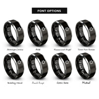 font options for inside engraving on black & silver star of david rings