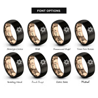 font options for inside engraving on black & rose gold star of david rings