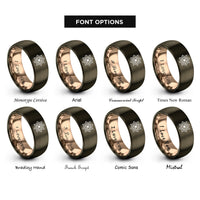 font options for inside engraving on gunmetal & rose gold star pattern rings