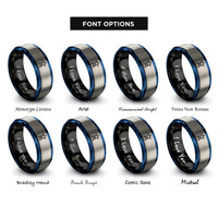 font options for inside engraving on black & blue & grey star rank chevron rings
