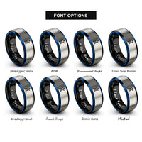 font options for inside engraving on black & blue & gray star rank chevron rings
