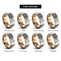 font options for inside engraving on rose gold & grey star rings