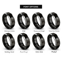 font options for inside engraving on black & silver star spangled shield rings