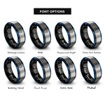 font options for inside engraving on black & blue & grey star token circle rings