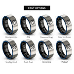 font options for inside engraving on black & blue & silver star token circle rings