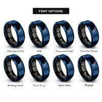 font options for inside engraving on black & blue star trail rings