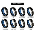 font options for inside engraving on black & blue & grey star trails spiral rings
