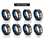 font options for inside engraving on black & blue & gray star trails spiral rings