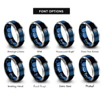 font options for inside engraving on blue & gray star trails spiral rings