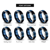 font options for inside engraving on blue & gray star trails spiral rings