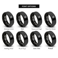 font options for inside engraving on black starburst circle rings