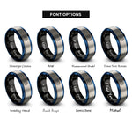 font options for inside engraving on black & blue & silver starburst game controller rings