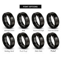 font options for inside engraving on black starburst medallion circle rings