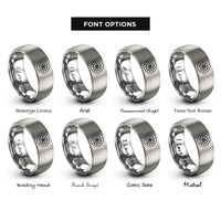 font options for inside engraving on grey starburst medallion circle rings
