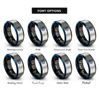 font options for inside engraving on black & blue & silver starburst target ball rings