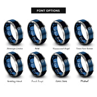 font options for inside engraving on blue & grey starburst target ball rings