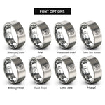 font options for inside engraving on silver starfield band rings