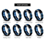 font options for inside engraving on blue & silver starfield cluster crescent rings