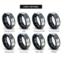 font options for inside engraving on black & blue & silver starfish rings