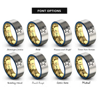 font options for inside engraving on gold & blue & silver starfish rings