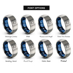 font options for inside engraving on blue & silver starfish pair wave rings