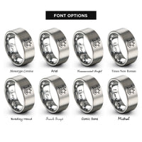 font options for inside engraving on gray starfish pair wave rings