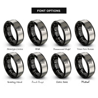 font options for inside engraving on black & silver starfruit slice rings