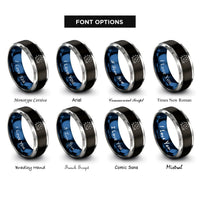 font options for inside engraving on black & blue & gray starry moon rings