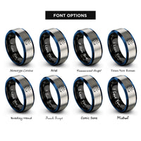 font options for inside engraving on black & blue & gray starry moon rings