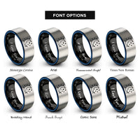 font options for inside engraving on black & blue & gray starry moon rings