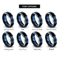 font options for inside engraving on blue & silver starry moon rings