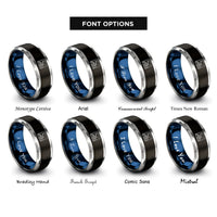 font options for inside engraving on black & blue & gray starry night rings