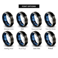 font options for inside engraving on black & blue & grey starry night camp rings