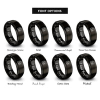 font options for inside engraving on black starry night camp rings