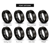 font options for inside engraving on black starry night camp rings