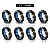 font options for inside engraving on black & blue & silver starry night crescent rings