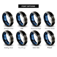font options for inside engraving on black & blue & grey starry peaks rings