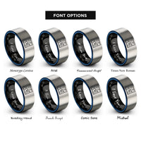 font options for inside engraving on black & blue & grey starry peaks rings