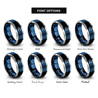 font options for inside engraving on blue & silver stars rings