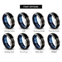font options for inside engraving on black & blue & grey stars scatter rings