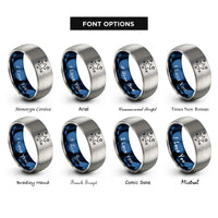 font options for inside engraving on blue & silver stars scatter rings