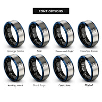 font options for inside engraving on black & blue & gray stars sea rings