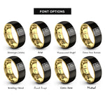 font options for inside engraving on black & gold stars stripes rings