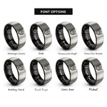 font options for inside engraving on black & silver stars stripes shield rings