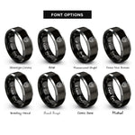 font options for inside engraving on black & silver stars stripes shield rings