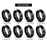 font options for inside engraving on black & silver stars stripes shield rings