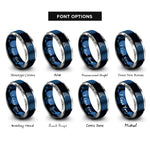 font options for inside engraving on blue & grey starting blocks rings