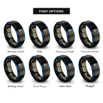 font options for inside engraving on gunmetal & blue startup rocket rings
